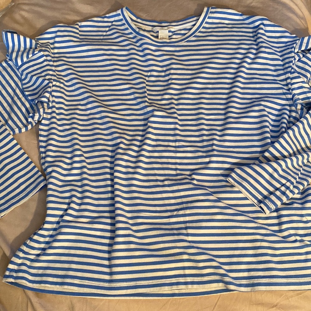 H&M Long-sleeve Striped Blouse Top with shoulder ruffles - Size XL